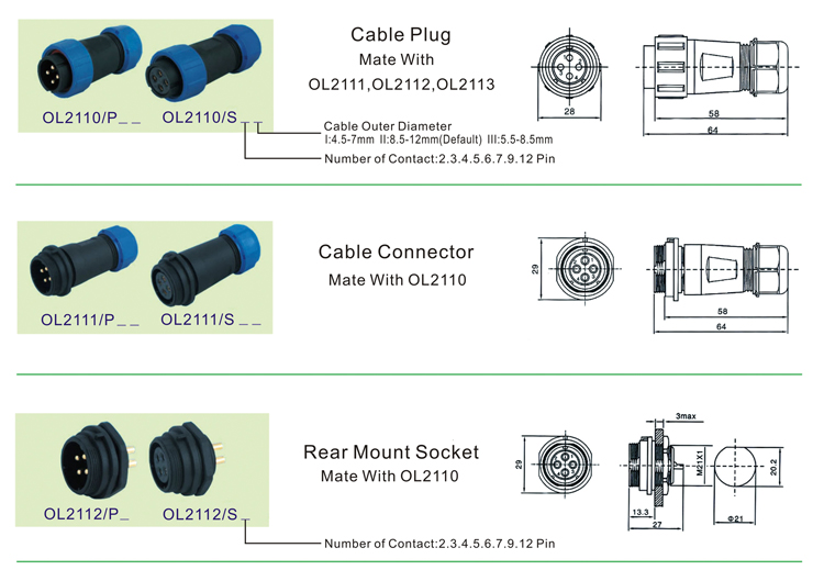 waterproof connector,waterproof wire connector,waterproof cable connector,sp21 connector,waterproof electrical connector,waterproof circular connector