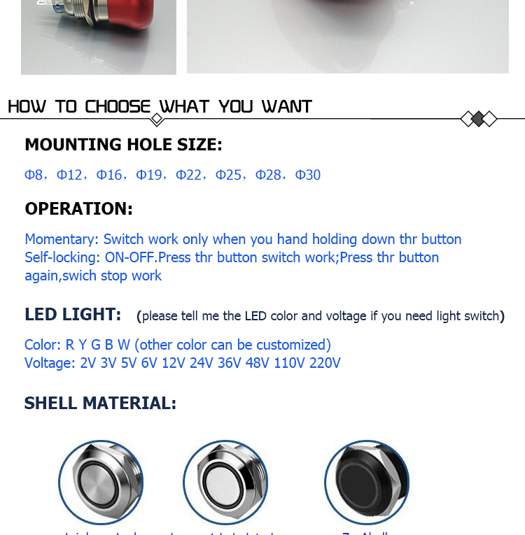 push button switch,momentary push button switch,metal push button switch,22mm push button switch,2 pin push button switch,220 volt push button switch,push switch with led,22mm led push button switch